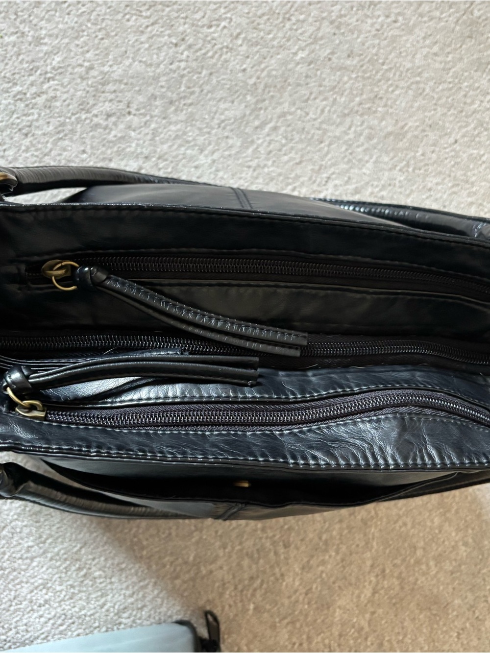 Bueno Black Faux Leather Shoulder Tote Bag Multi Pocket Zip Detail Purse - Picture 3 of 10